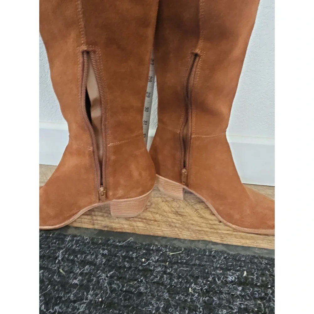 Steve Madden Huntley Cognac Leather Over Knee Boots Pointed Toe Women's 7